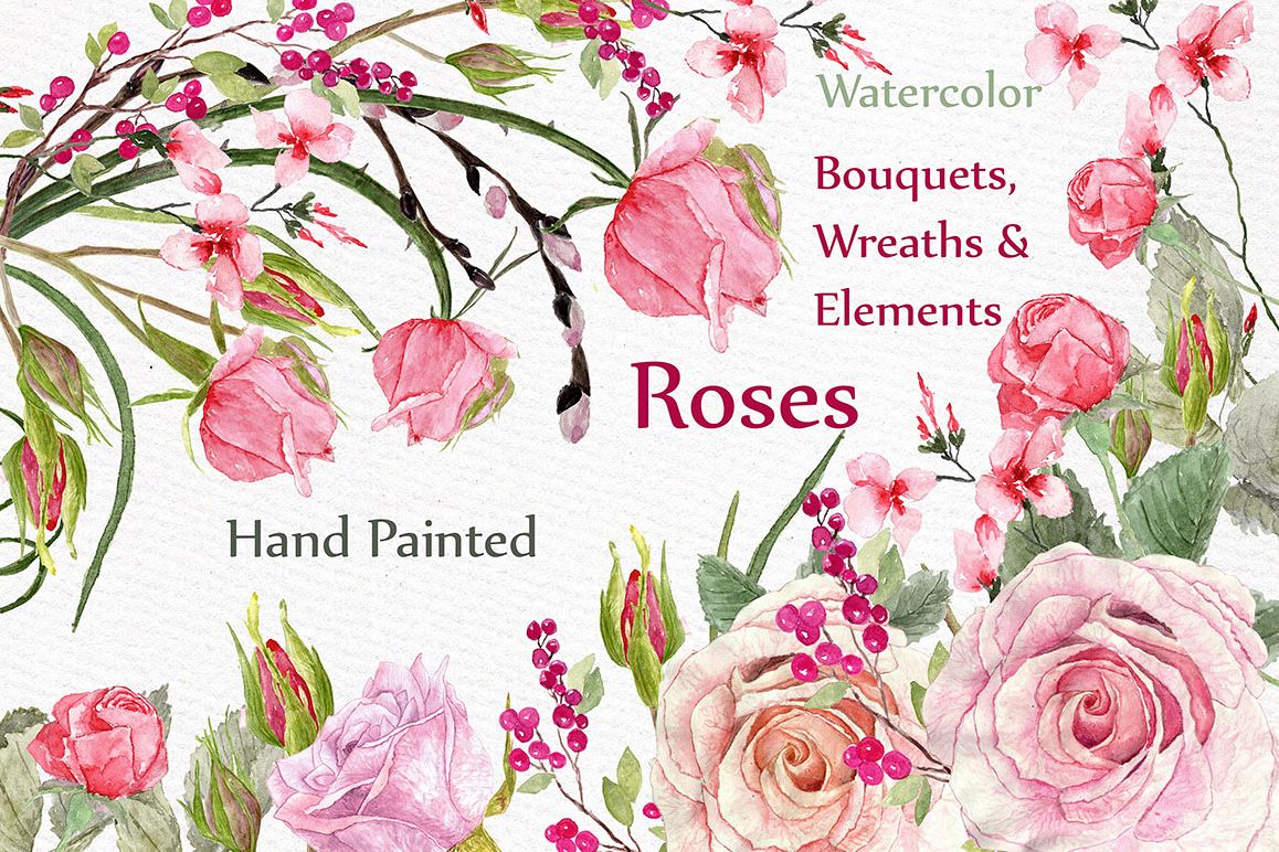 Watercolor roses clip art example image 1