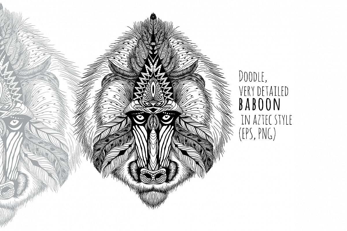 Textured baboon in aztec style example image 1