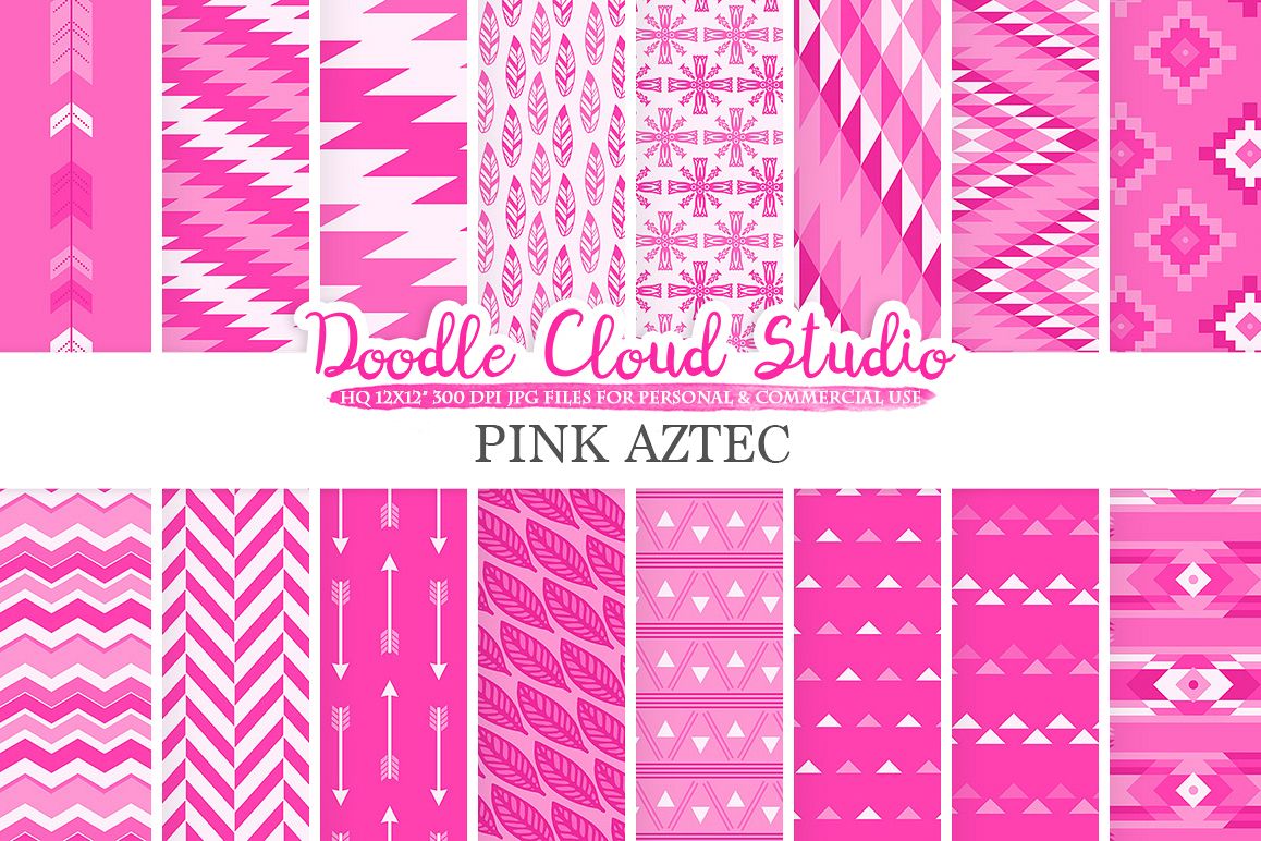 Pink Aztec digital paper Tribal patterns native triangles geometric ethnic arrows background Instant Download for Personal & Commercial Use example image 1