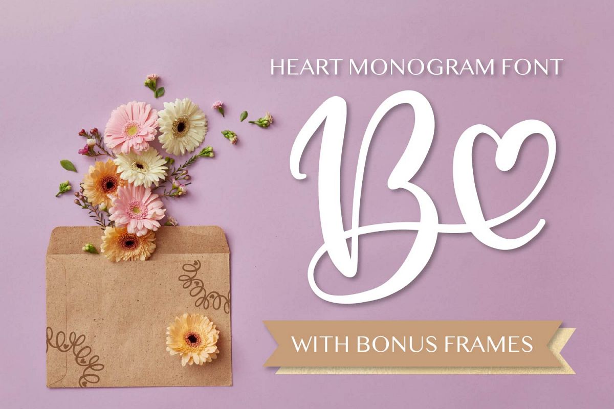 Heart Monogram Font - With Bonus Frame Font! example image 1