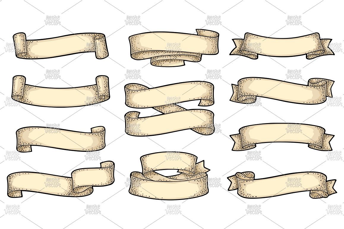 Set of ribbons isolated on white Vector vintage engraving example image 1