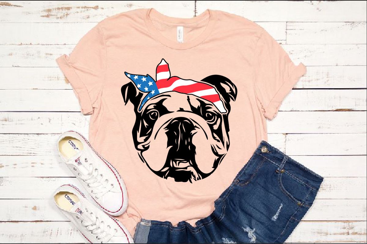 Bulldog USA Bandana Head French Dog 4th July 1370S example image 1