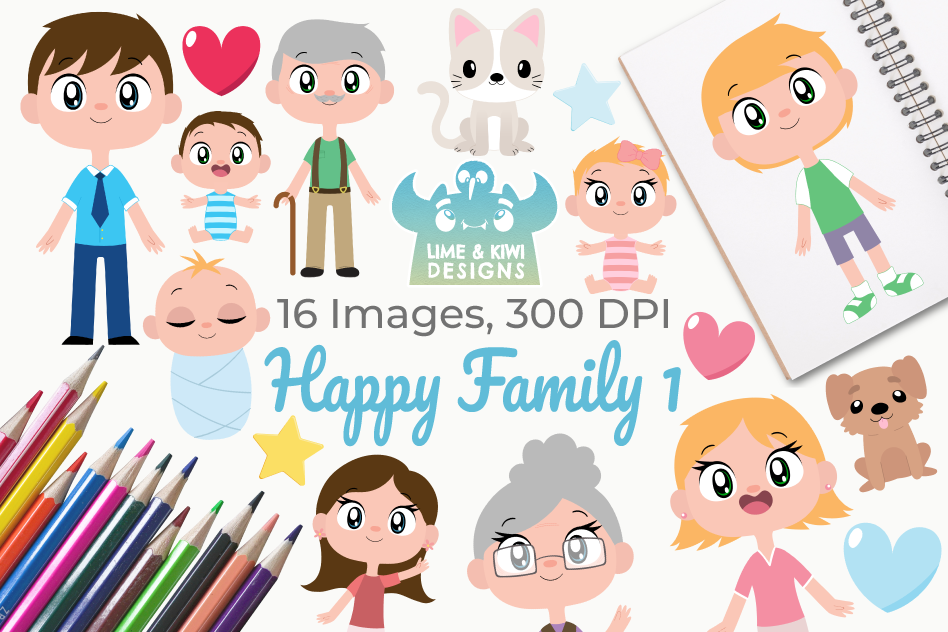 Happy Family 1 Clipart, Instant Download Vector Art example image 1