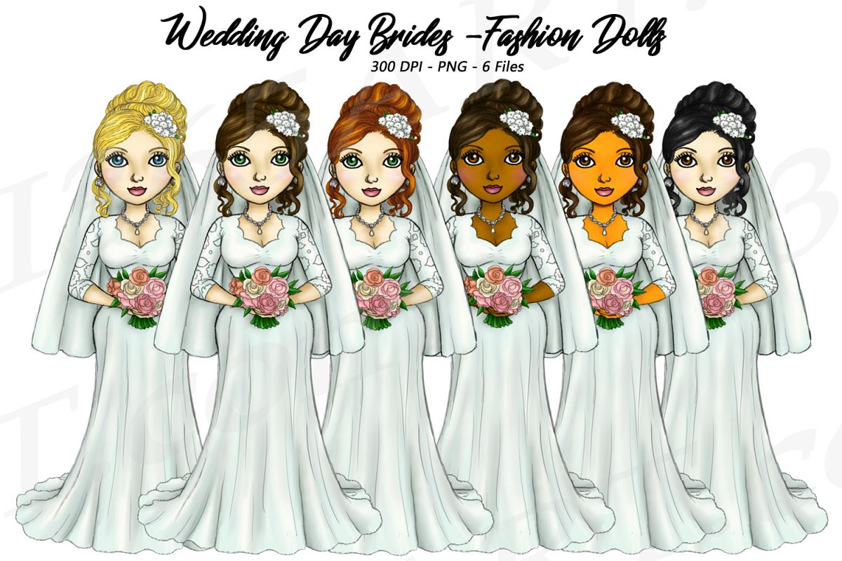 Bride Clipart Wedding Girls, Fashion Doll Illustrations, PNG example image 1
