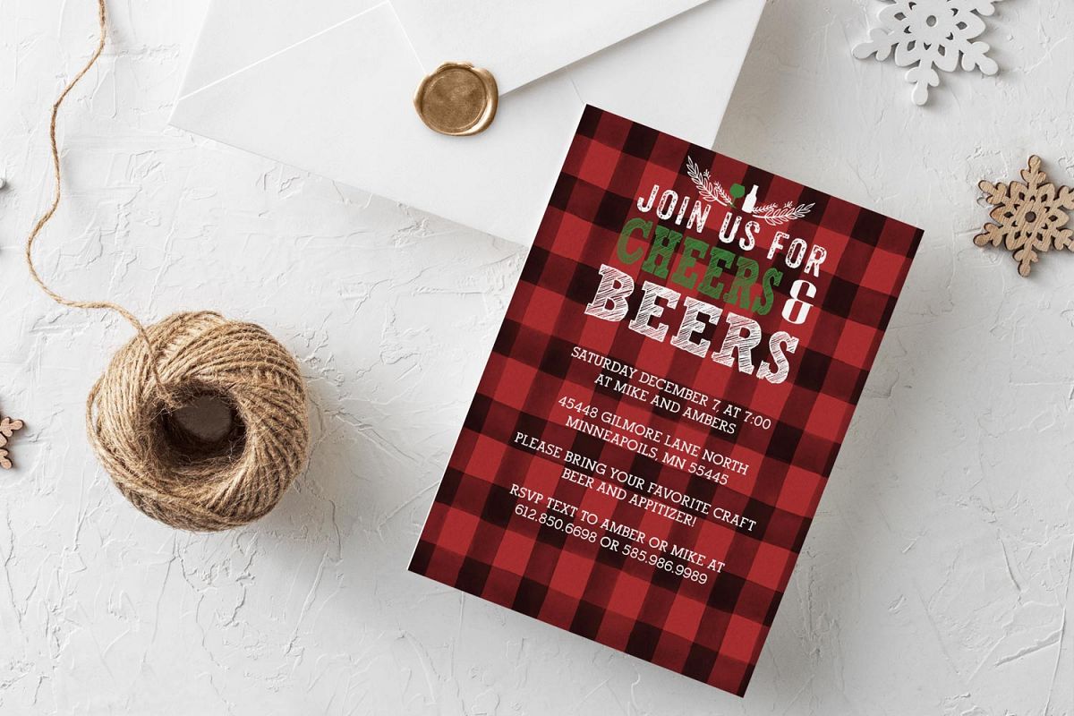 Cheers & Beers holiday invitation Illustrator template example image 1