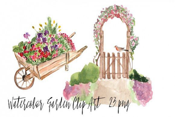 23 Watercolor Garden Clip Art example image 1