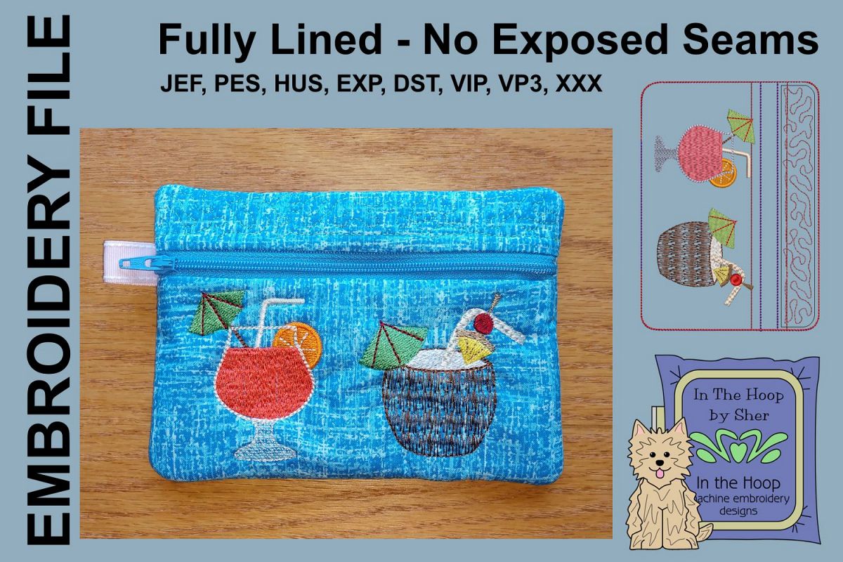 ITH Tropical Drinks Zipper Bag - Fully Lined, 5X7 HOOP example image 1