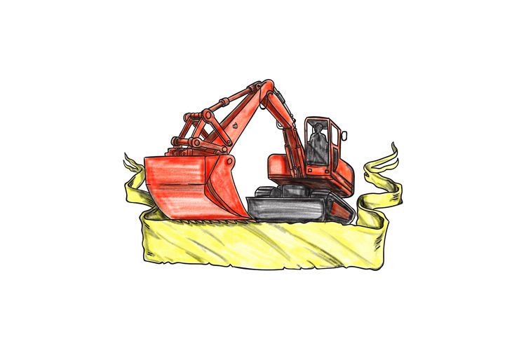 Mechanical Digger Excavator Ribbon Tattoo example image 1