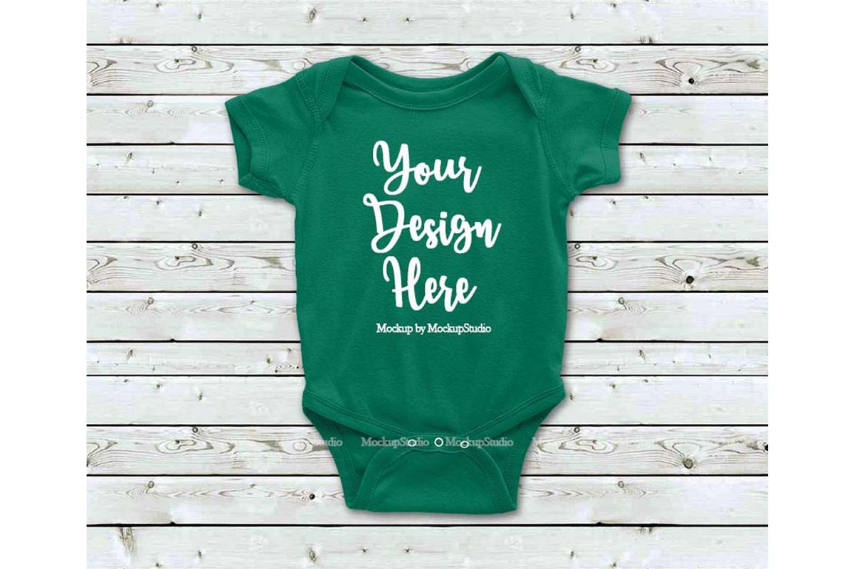 Download Newborn Infant Toddler Green Blank Baby Bodysuit Mockup