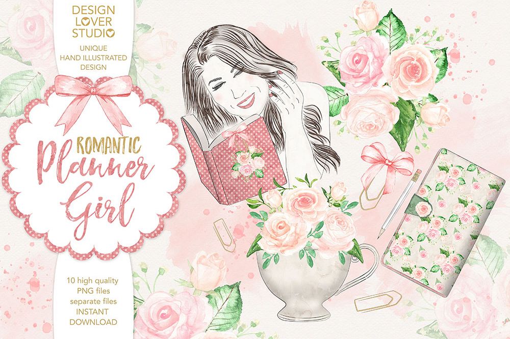 Watercolor Planner Girl design example image 1
