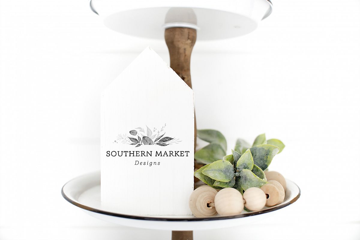 Mini House Wood Sign Mock Up Farmhouse Styled Photo example image 1