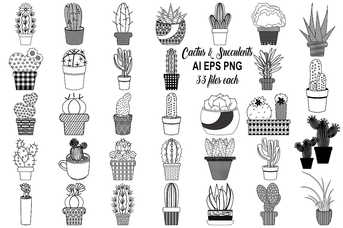 Cactus and Succulents AI EPS PNG, Vector Clip Art example image 1