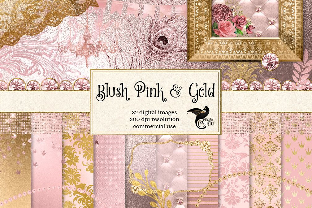 Blush Pink and Gold Digital Scrapbooking Kit example image 1