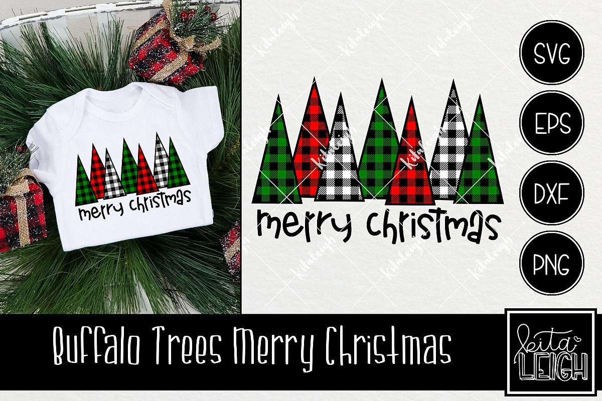 Buffalo Plaid And Gingham Trees With Merry Christmas Svg