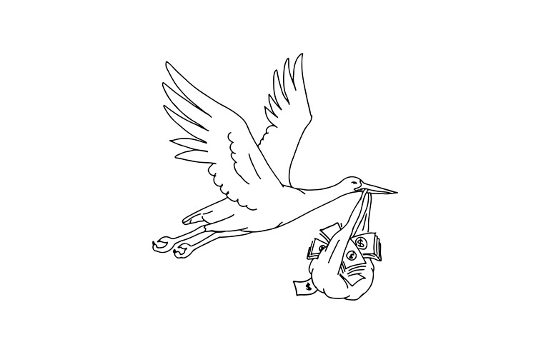 Stork Delivering Money Bag Drawing Viewing Product Stork Delivering Money Bag Drawing