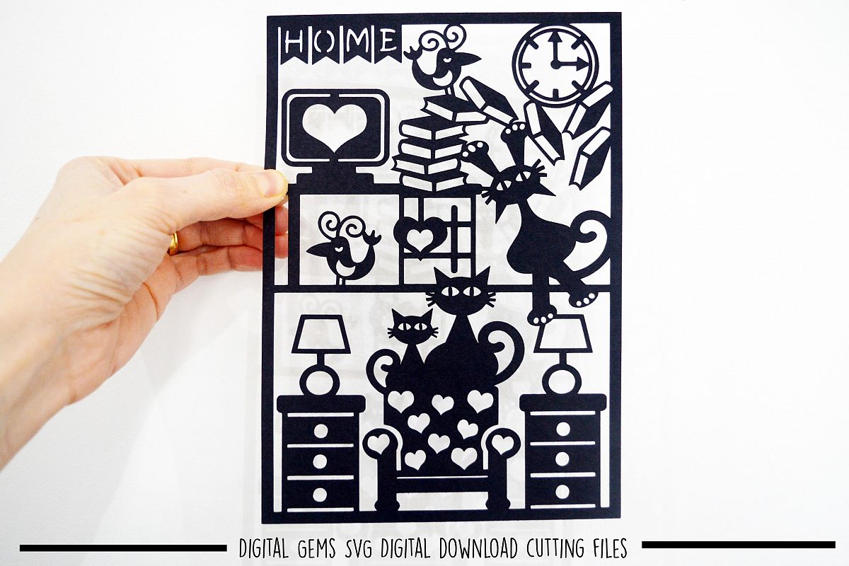 Cat paper cut SVG / DXF / EPS files example image 1