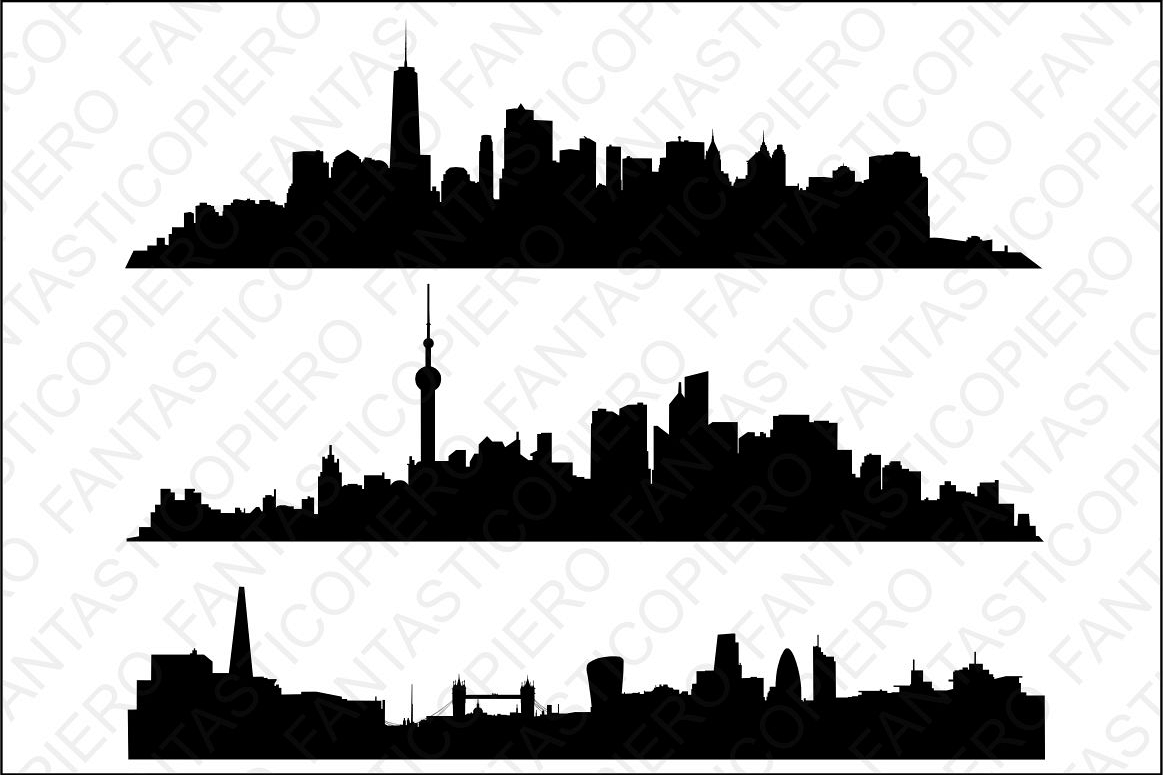 Skyline Manhattan, Shanghai, London SVG files. example image 1
