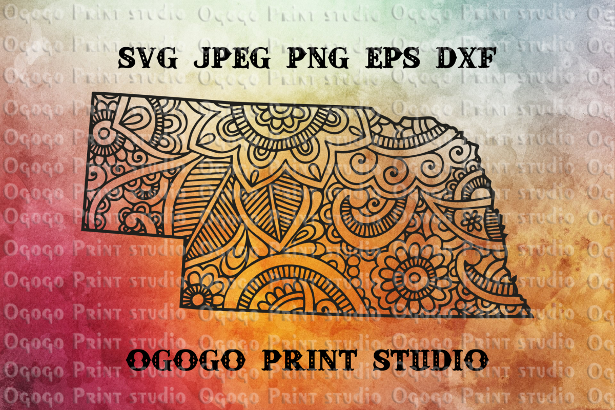 Nebraska SVG, Map Zentangle SVG, Mandala svg, Travel svg example image 1