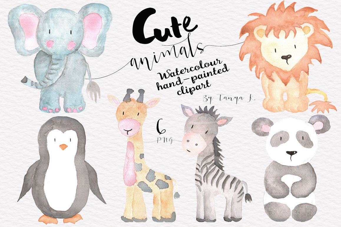 Cute Animals Watercolor Set example image 1