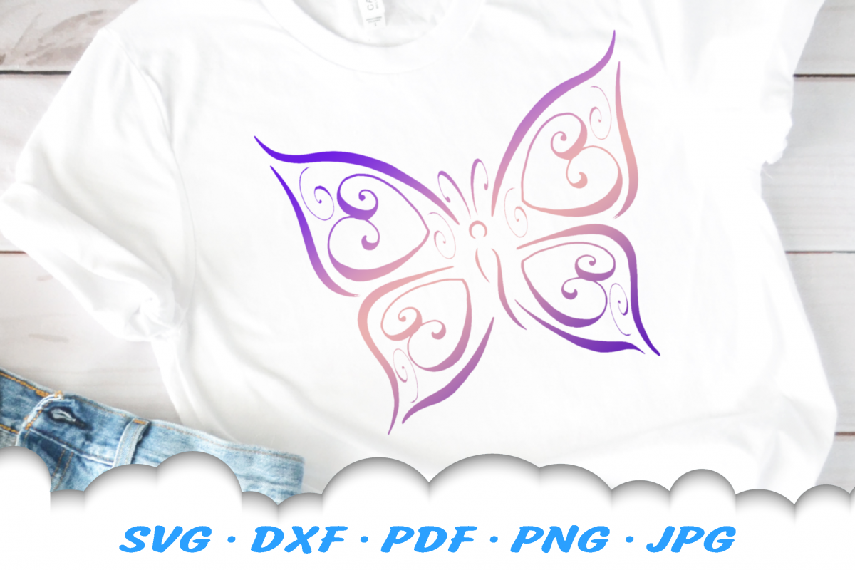 Tribal Butterfly Scroll Hearts SVG DXF Cut Files Bundle example image 1