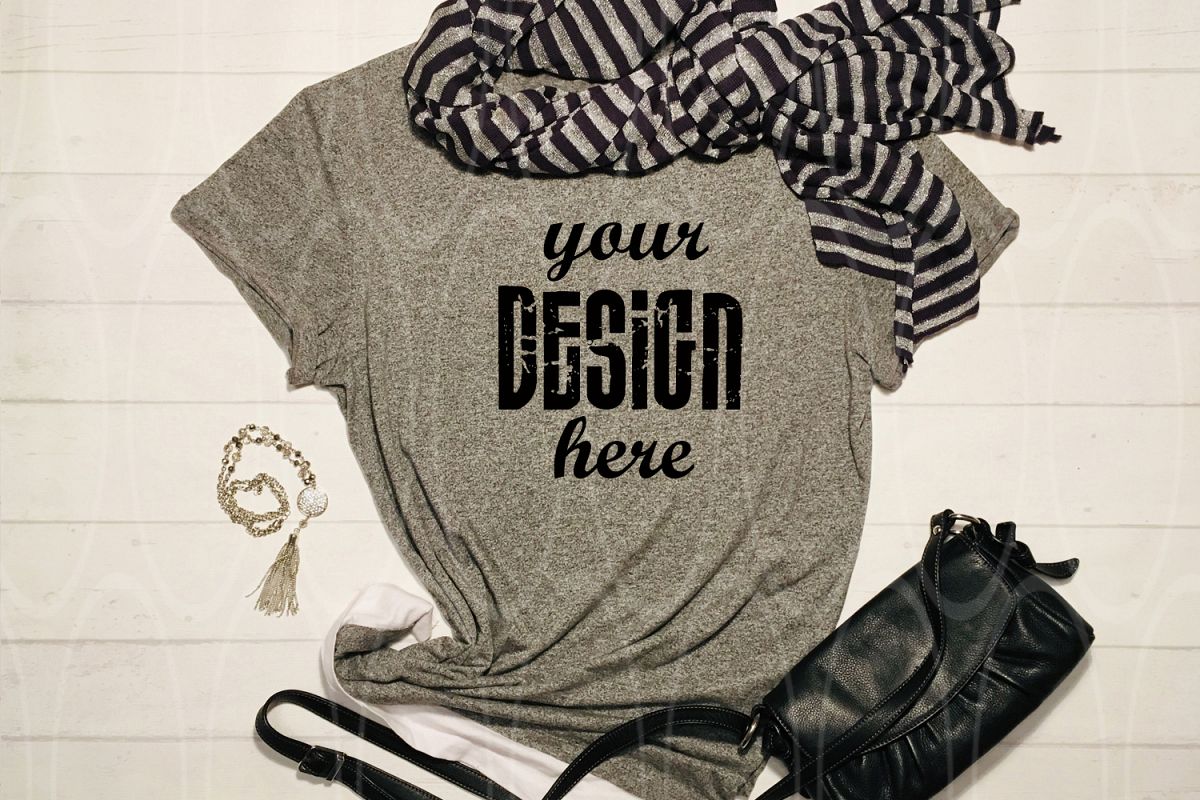 Womens Shirt Mockup Slyled stock photo Dark Gray shirt example image 1