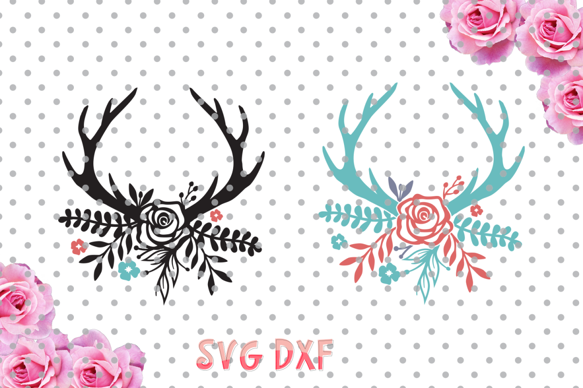 Floral Antlers Svg, boho svg, antlers, flowers svg, SVG, DXF, Cricut Designs, Silhouette Studio, Digital Cut Files, arrows svg, example image 1