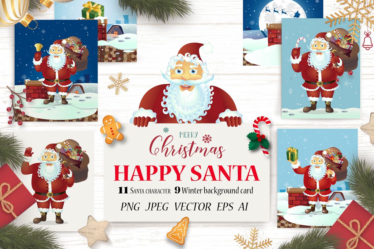 Happy Santa Merry Christmas Set vector collection example image 1