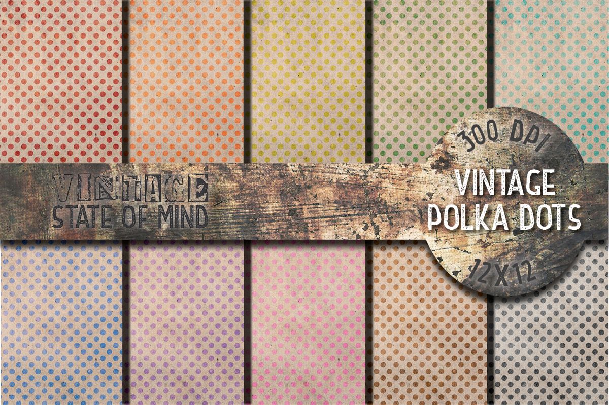 Vintage Polka Dots Digital Papers example image 1
