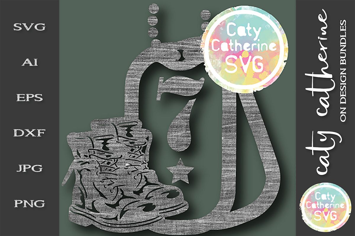 Number 7 Military Dog Tags And Boots Monogram SVG Cut File example image 1