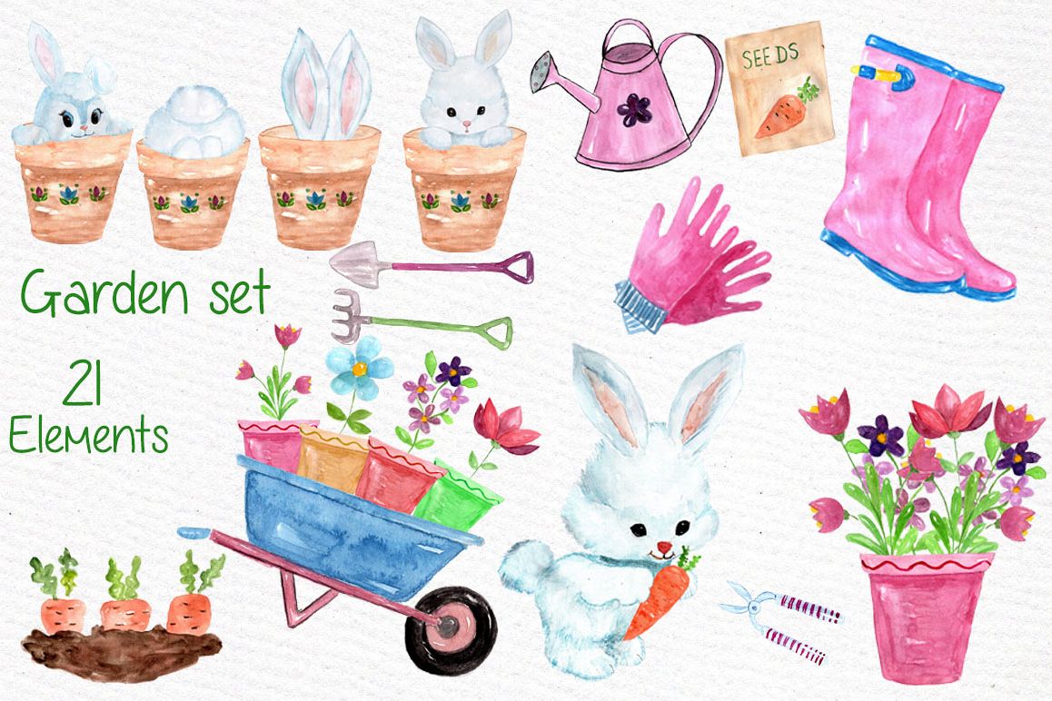Watercolor garden clipart example image 1