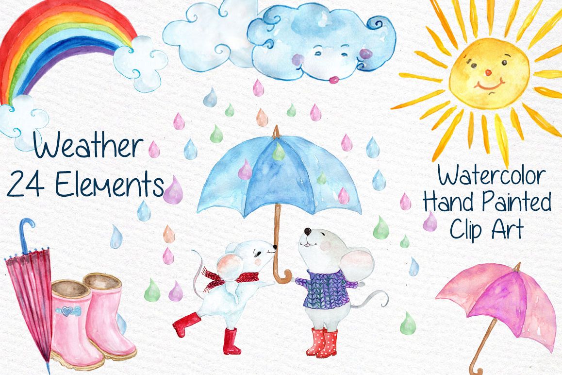 Watercolor weather clipart example image 1