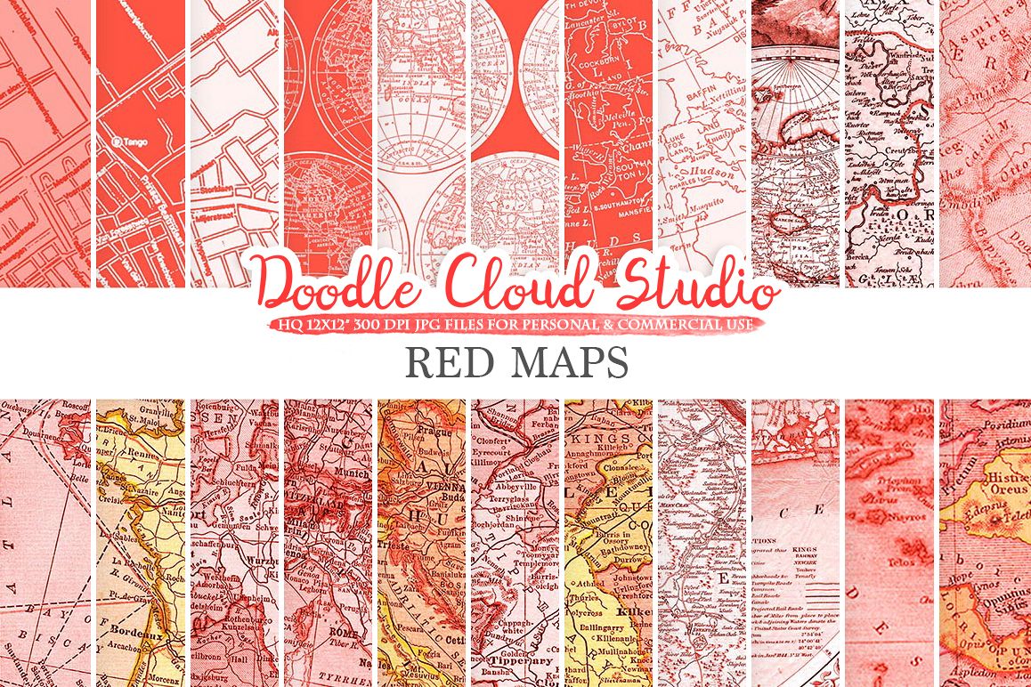 Red Vintage Maps digital paper, Old World Map, City, Nautical, Geographic Scarlet Map textures, Instant Download, Personal & Commercial Use example image 1