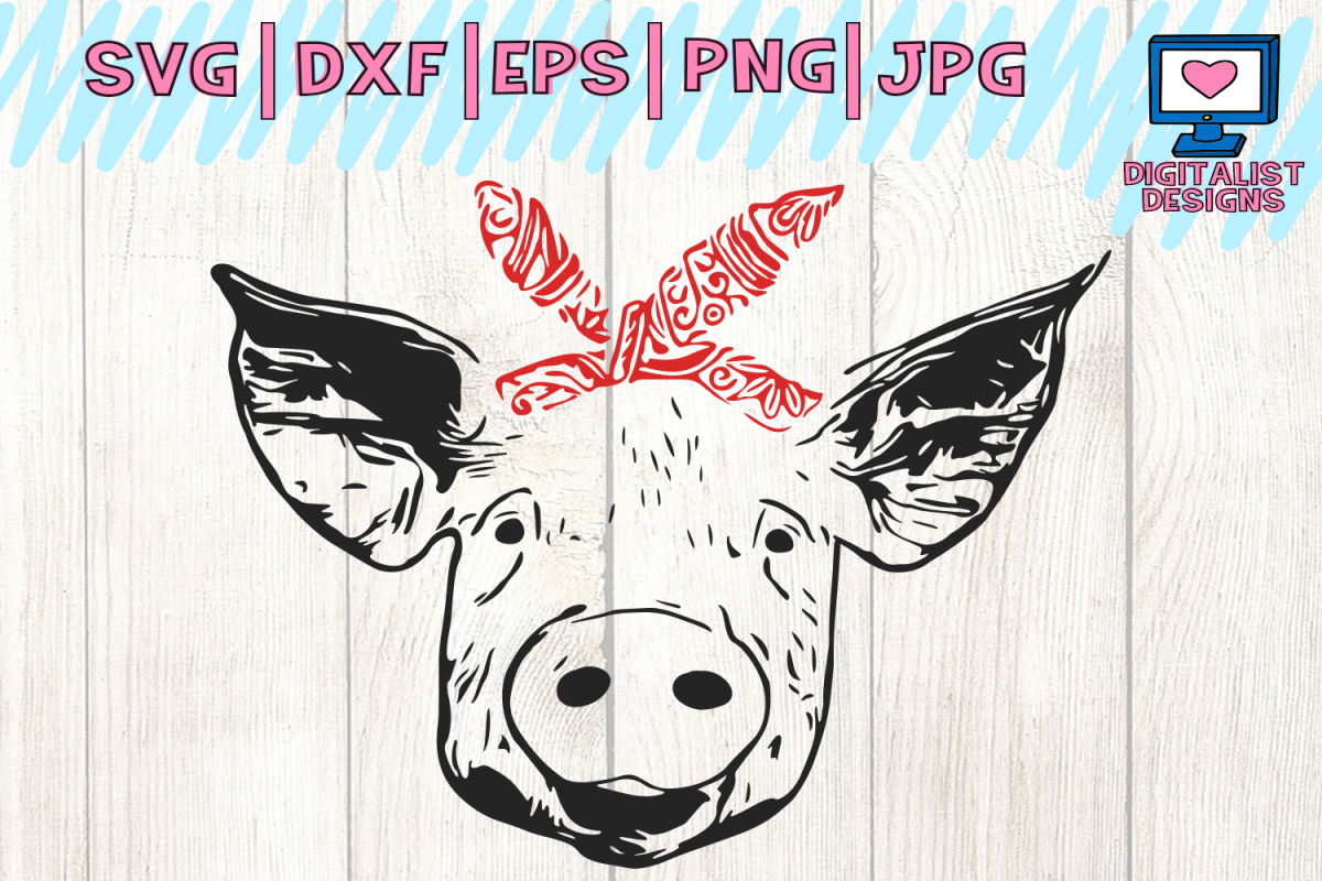 pig svg, pig clipart, pig face svg, svg files, bandana, farm svg