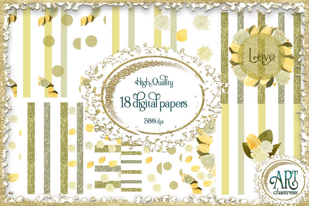 Watercolour floral digital papers frames wreath JPEG 12/12 example image 1