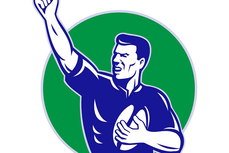 rugby player with ball pumping fist example image 1
