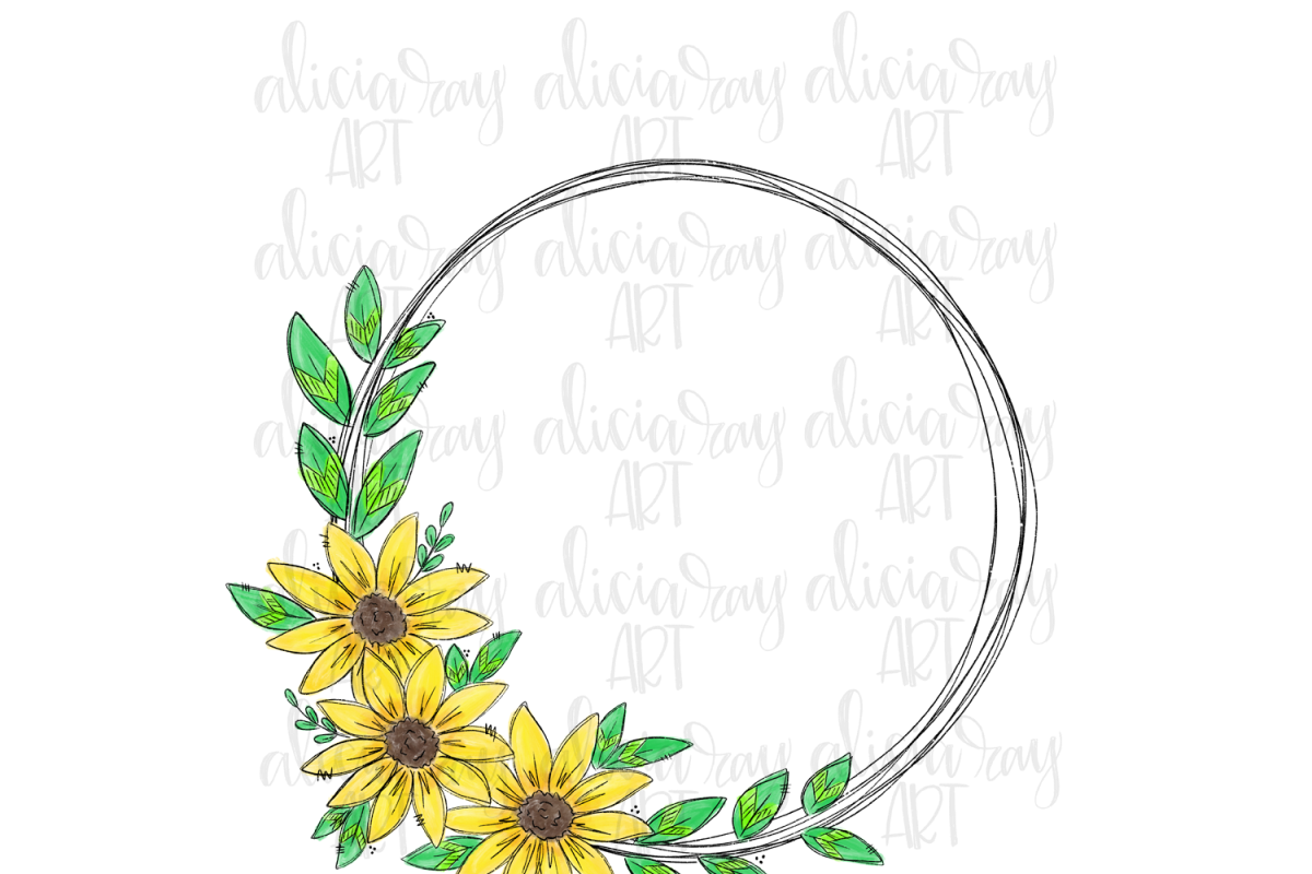 Sunflower Wreath Sublimation PNG Digital example image 1