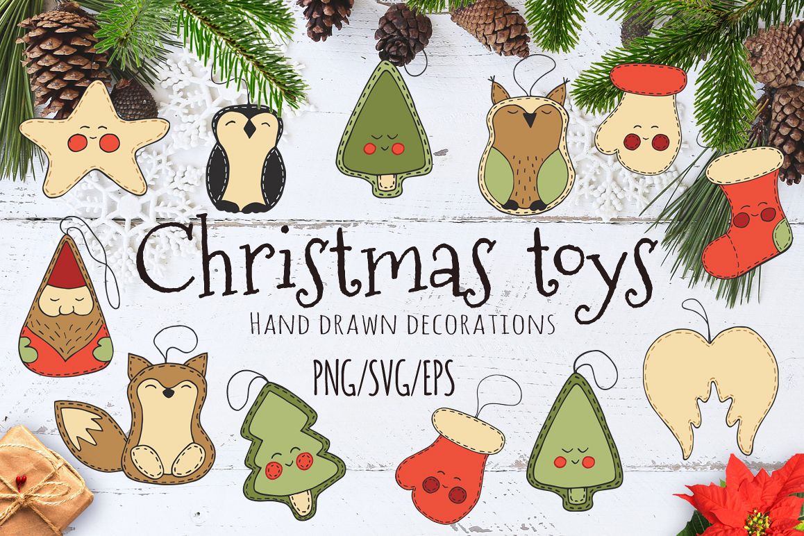 Christmas toys Hand drawn decorative Set example image 1
