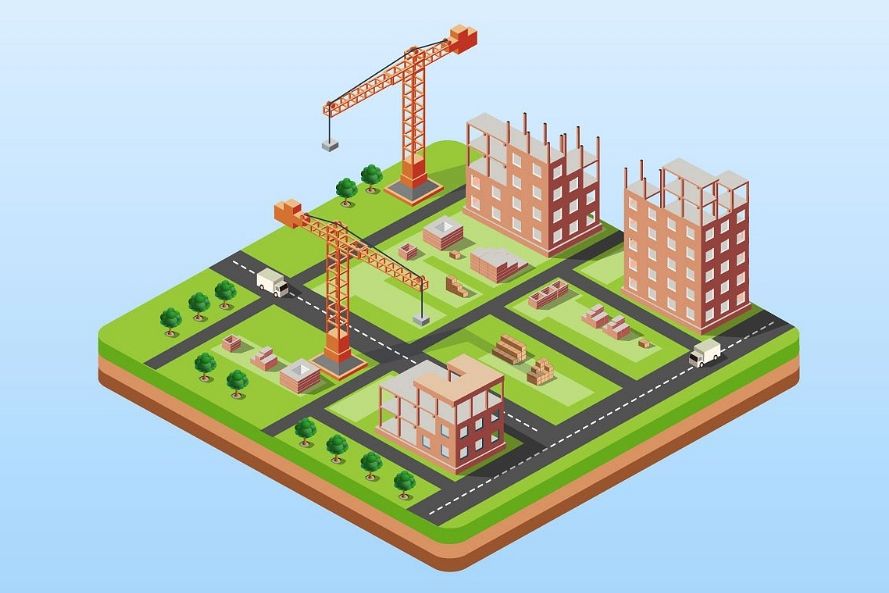 Industrial city building with construction cranes and buildi example image 1