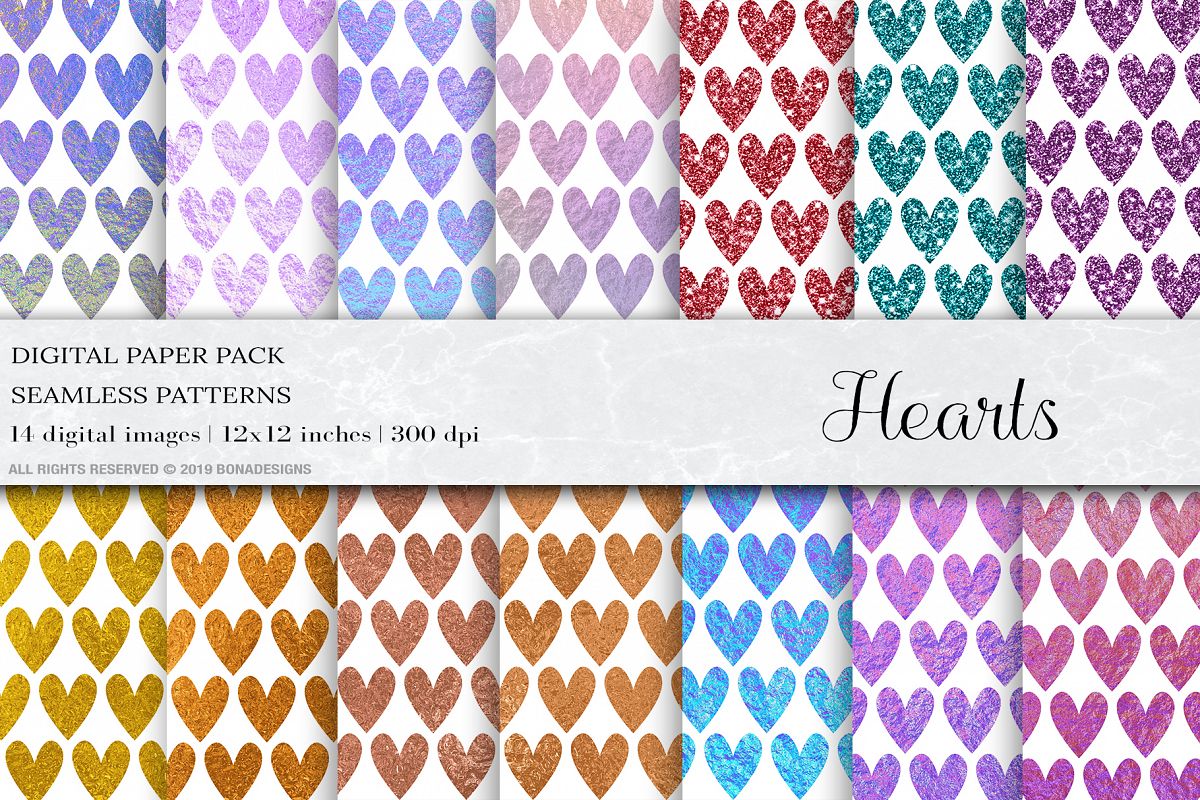 Heart Seamless Patterns, Heart Digital Papers example image 1