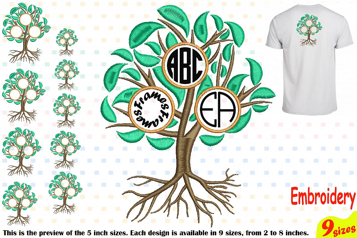 Family Tree Circle Embroidery Design Machine Instant Download Commercial Use digital Outline family love Frame Deep Roots Branches 207b example image 1