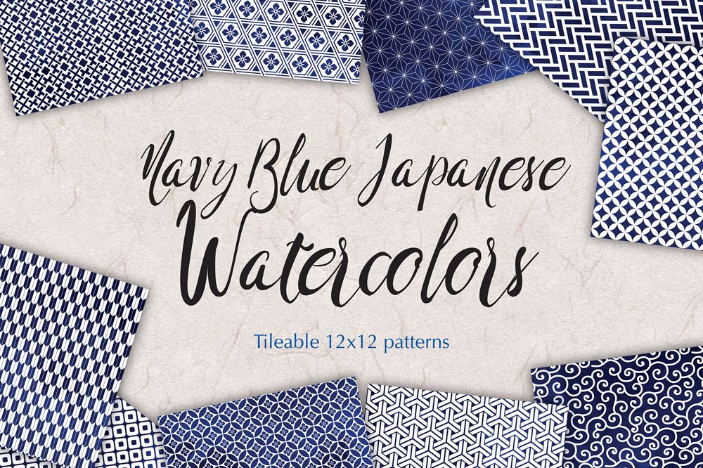 Navy Blue Digital Paper Japanese Background Patterns example image 1