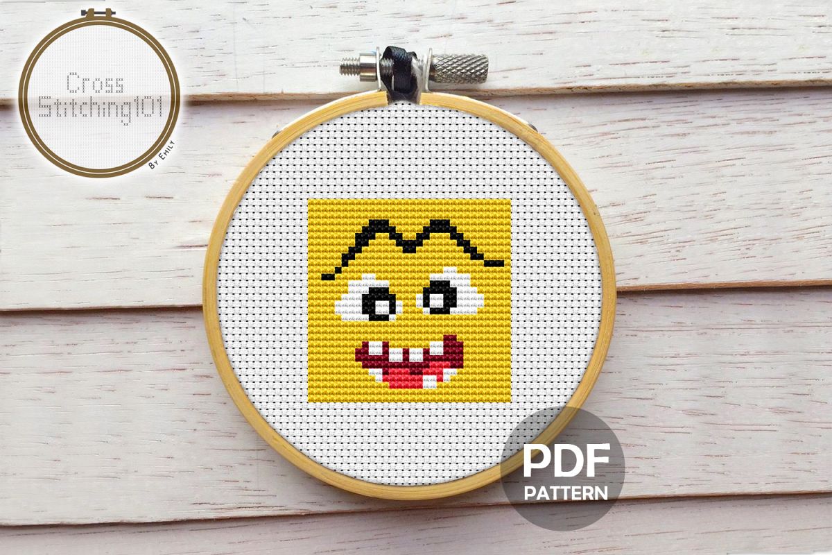 Emoji Confused Modern Cross Stitch Pattern- Instant Download example image 1