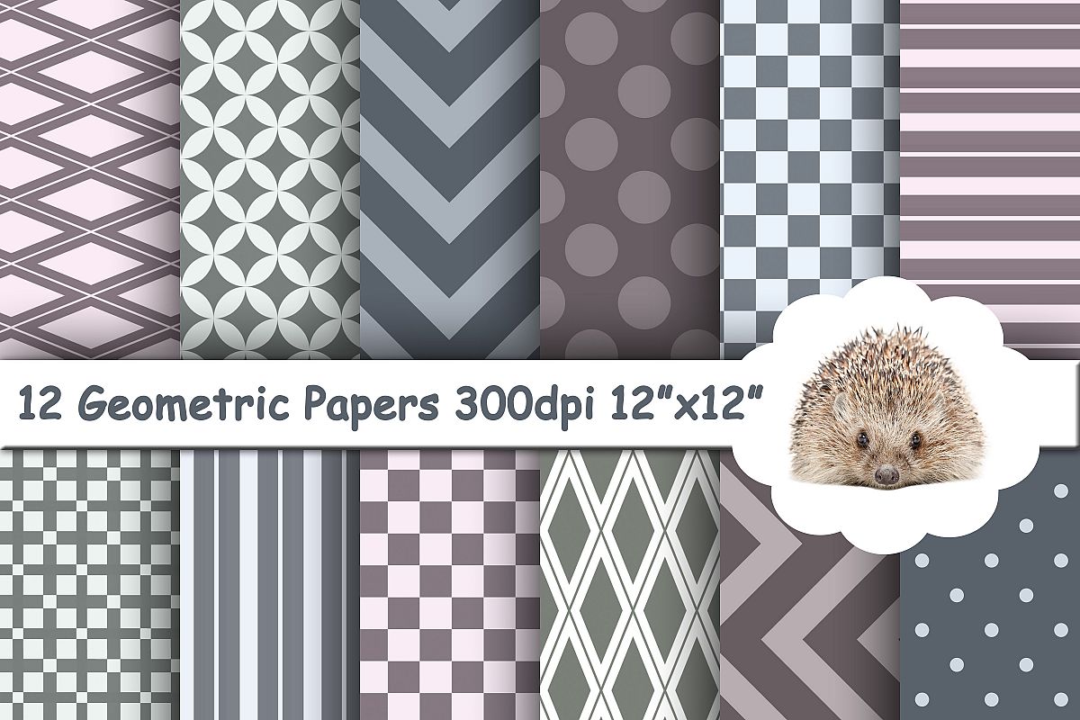 12 Grey and Purple Geometric Textured Papers / Backgrounds example image 1