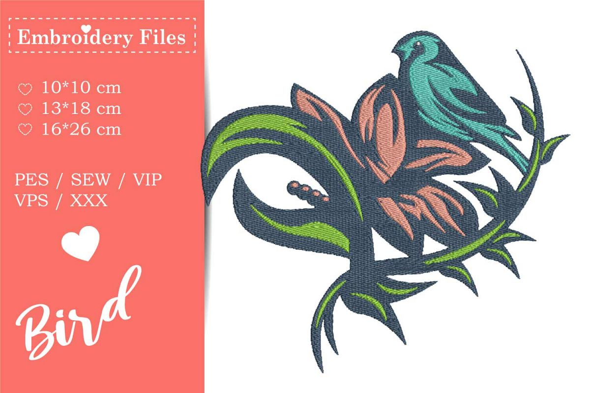 Bird on a Branch - Embroidery File example image 1