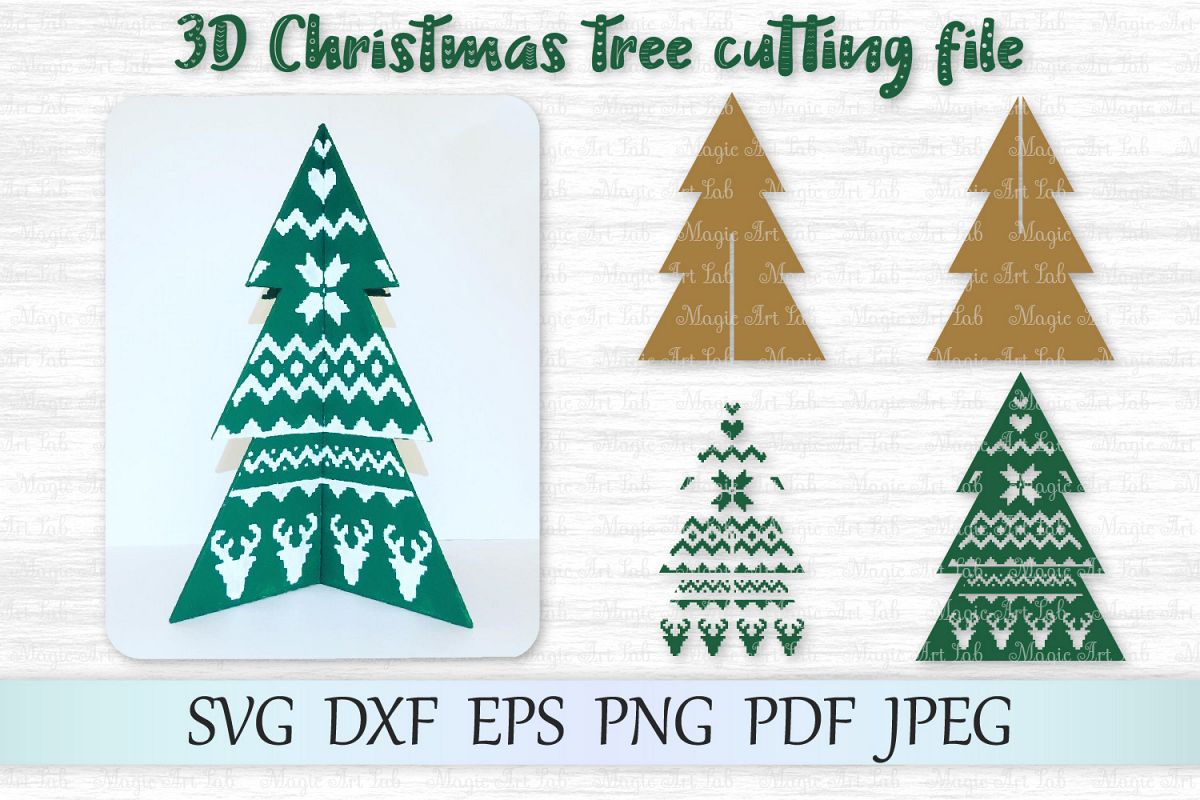 3D Christmas tree svg, 3D Christmas tree template, Tree svg example image 1