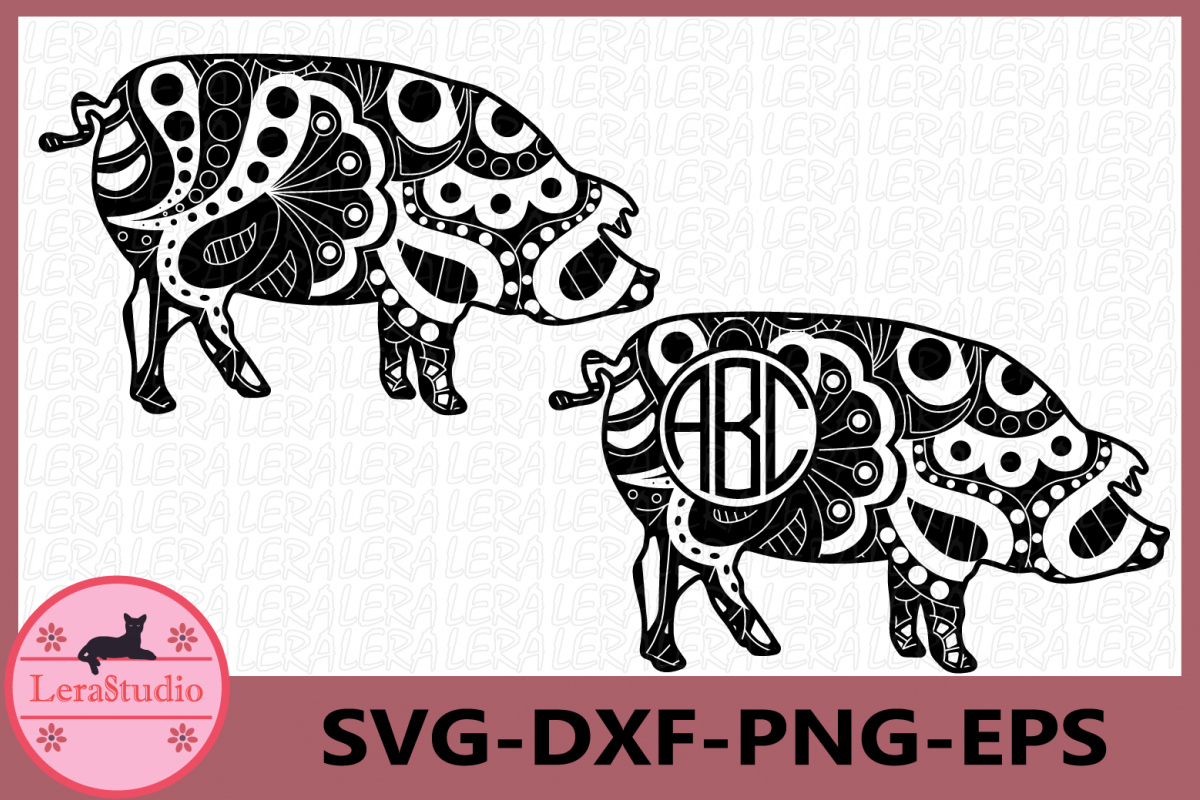 Pig Svg, Pig Zentangle SVG, Bacon Farm svg, Animals Svg example image 1