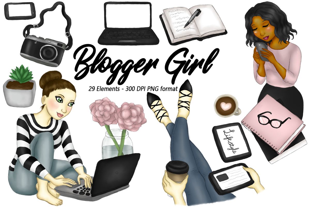 Blogger Girl Clipart, Girl Boss Fashion Illustrations example image 1