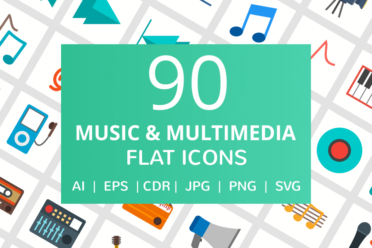 90 Music & Multimedia Flat Icons example image 1