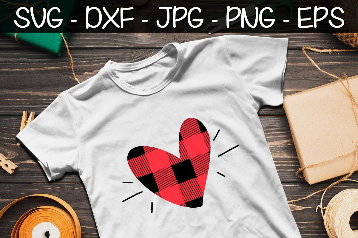 Valentine Heart Buffalo Plaid SVG EPS PNG Valentine's Day example image 1