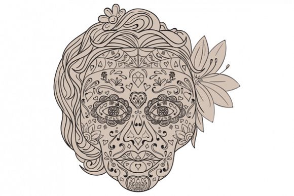 Female Sugar Skull Calavera Retro example image 1